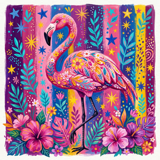Colorful Flamingo with Floral Patterns