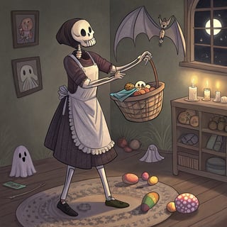 Gothic Skeleton Mom Juggling Chores