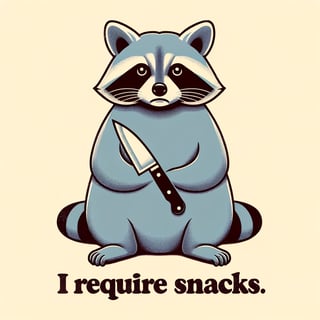 Retro Raccoon with Knife and Snack Quote