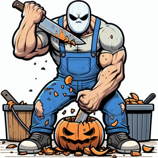 Cartoon Michael Myers Carving Pumpkin