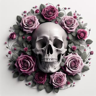 Skull with Pink and Magenta Roses