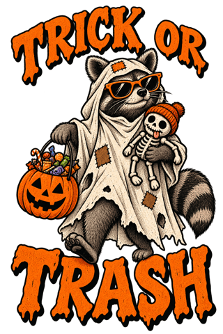 Raccoon Trick or Trash T-shirt Art