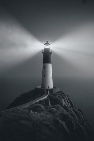 Minimalistic Black and White Lighthouse Art