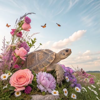 Turtle Framed by Floral Butterflies