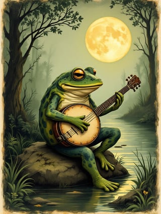Vintage Frog Playing Banjo Illustration