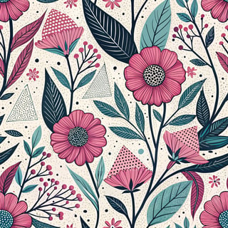 Retro 1960s Magenta Wildflowers Vector
