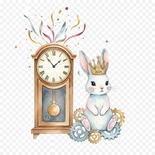 Watercolor Rabbit with New Year Clock