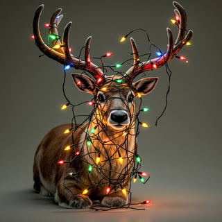 Reindeer Tangled in Christmas Lights