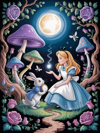 Moonlit Alice in Wonderland Scene