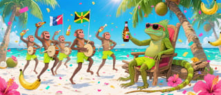 Tropical Cartoon Monkeys and Iguana Party