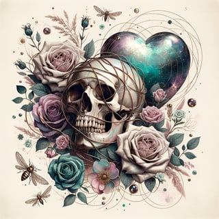 Dark Romantic Boho Skull Illustration