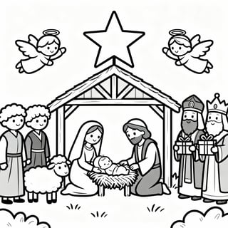 Nativity Scene Coloring Page