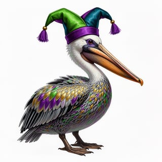 Vivid Pelican with Jester Hat Illustration