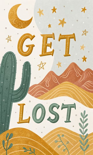 Minimalist Desert Illustration with Cactus