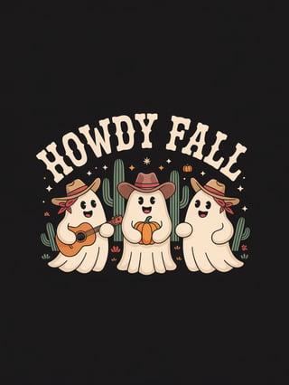 Cute Western Fall Ghosts T-Shirt Design