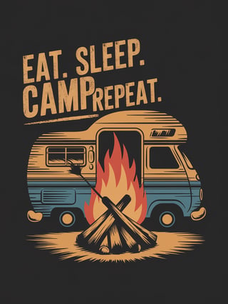 Campfire and Camper Van Silhouette