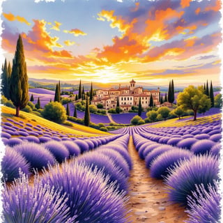 Provence Travel Poster in Ink & Watercolor