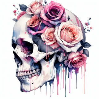 Watercolor Skull with Floral Crown