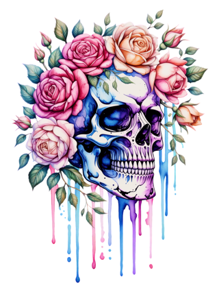 Watercolor Skull with Floral Crown