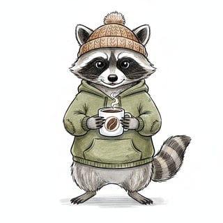 Raccoon Holding Coffee Drawing