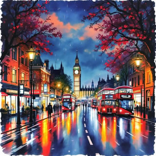 London Travel Poster Ink Watercolor