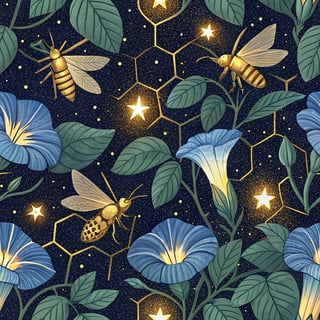 Glowing Fireflies with Moonflowers