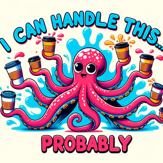 Cartoon Octopus Juggling Coffee Cups