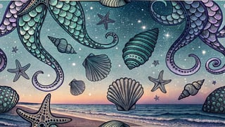 Seashells and Octopus Tattoo Collage
