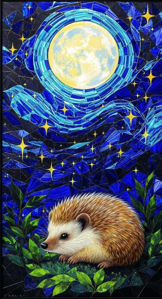 Stained Glass Hedgehog Night Design