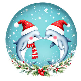Whimsical Christmas Dolphins Illustration