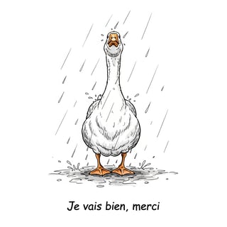 Color Illustration of Goose in Rain