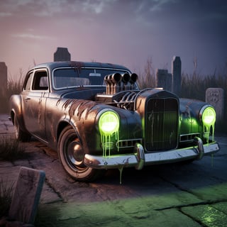 Zombie Hot Rod in Foggy Junkyard