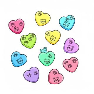 Candy-Colored Hearts with Kitten Faces