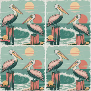 Retro Pelican Coastal Pattern