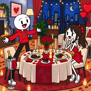 Flat 2D Cartoon Candlelit Dinner (9:16)