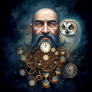 Surreal Timekeeper Watercolor Art