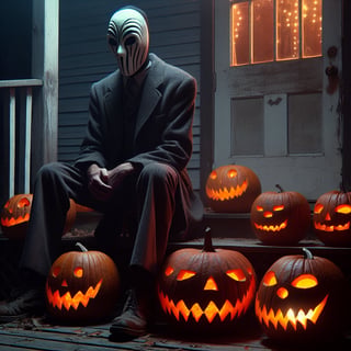 Michael Myers on Porch with Jack-o’-lanterns