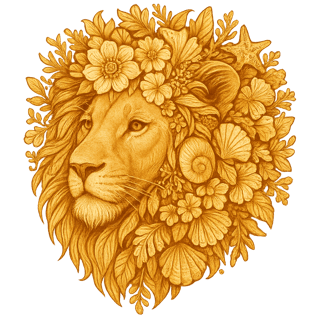Boho Floral Lion with Seashells