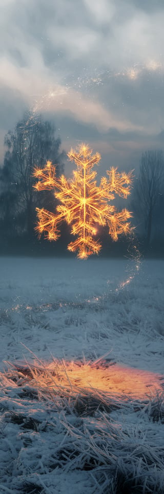 Fiery Snowflake in Winter's Embrace
