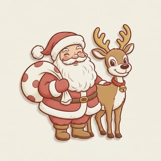 Retro Christmas Santa and Reindeer Art