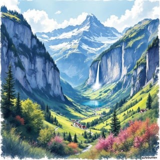 Lauterbrunnen Valley Watercolor Poster