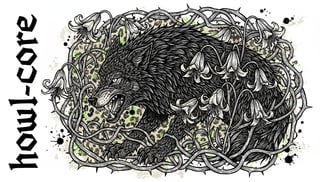 Black and White Gothic Wolf Illustration