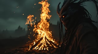 Indian Shaman Dancing by Fire