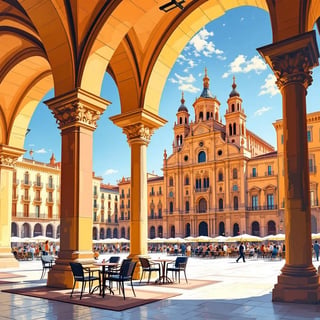 Sunlit Plaza Mayor in Salamanca