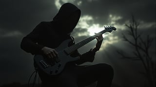 Mystical Man Playing Bass in Moonlight