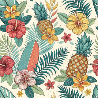 Tropical Cartoon Hibiscus Pattern