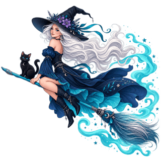 Witch on Broomstick — Turquoise Digital Art