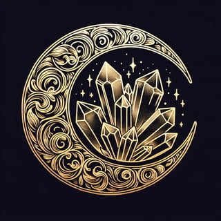 Gothic Gold Crescent Moon Drawing