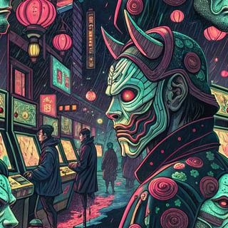 Cyberpunk Ukiyo-e Neon Oni Masks