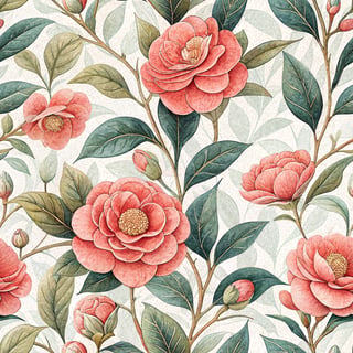 Coral Pink Camellia Pattern